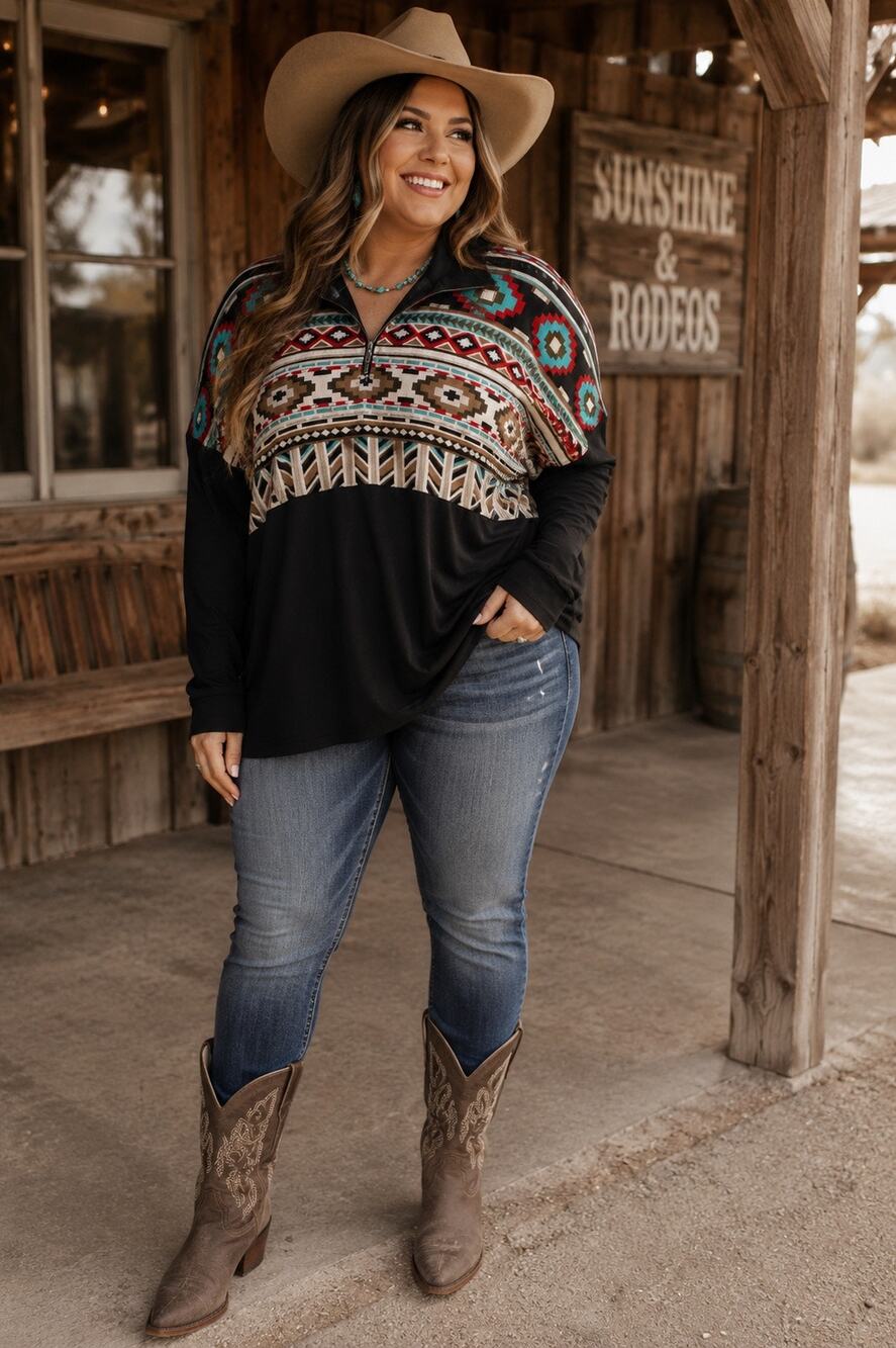 Sunshine and Rodeos Quarter Zip Pullover Southwest Western Women’s 3X